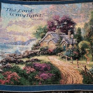 Thomas Kinkade The Lord is My Light Psalm Tapestry Blanket with Fringe 56x46"